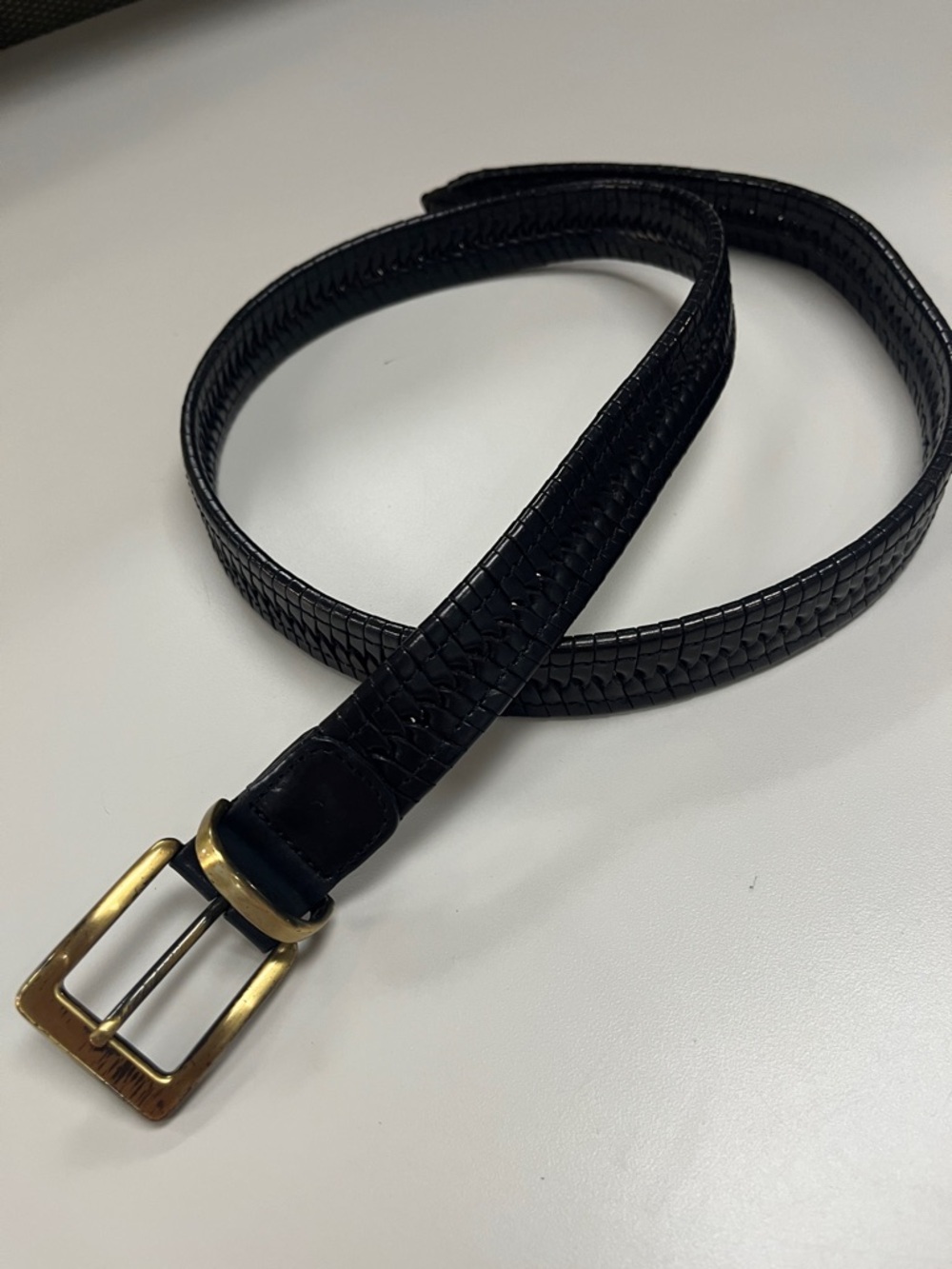 Tommy Bahama Black Braided Leather Belt with Gold Tone Buckle 36”